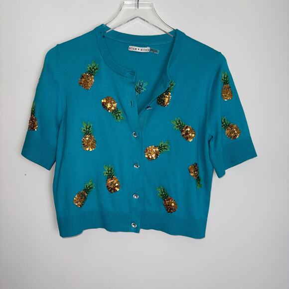 🍍 Alice + Olivia Pineapple Sequin Cardigan – Turquoise (L)295 - Picture 12 of 14